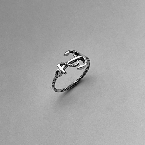 Sterling silver anchor with rope ring, anchor ring, rope ring, anchor with rope - Picture 4 of 9